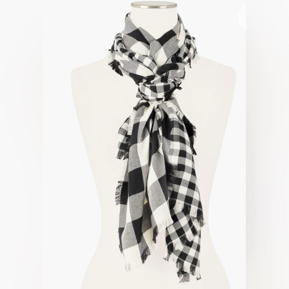Talbots Buffalo Plaid Block Oblong Scarf New NWT Black / White